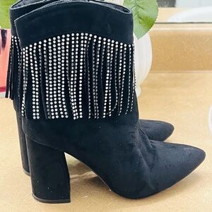 Black Suede Fringe Ankle Boots